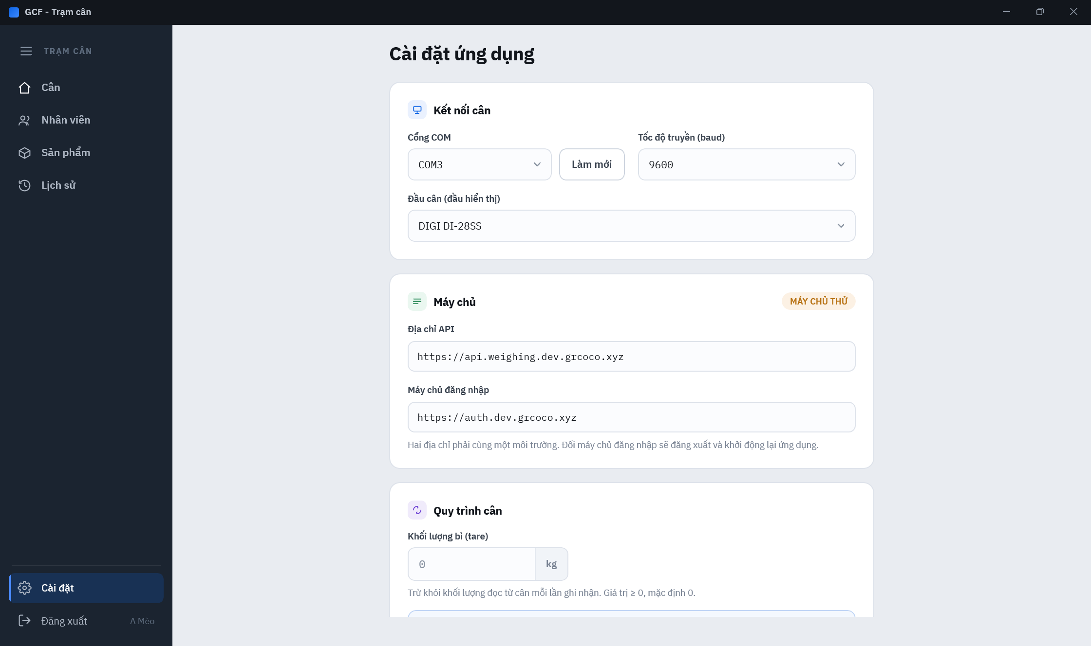 Màn hình Cài đặt ứng dụng